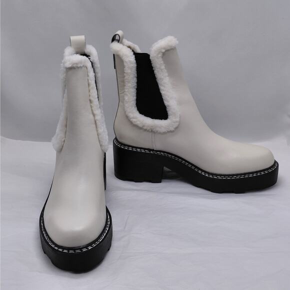 Calvin Klein Anissa Shearling Platform Chelsea Boots Women 7M Ivory Trendy Chic - Picture 4 of 14